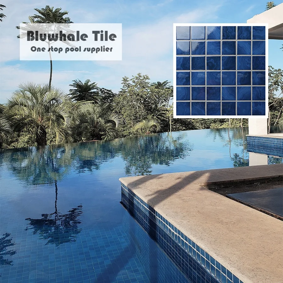 Bluwhale Foshan Factory Wholesale Pool Mosaic Price Inkjet Glossy Glazed Ceramic Swimming Pool Tile Mosaic
