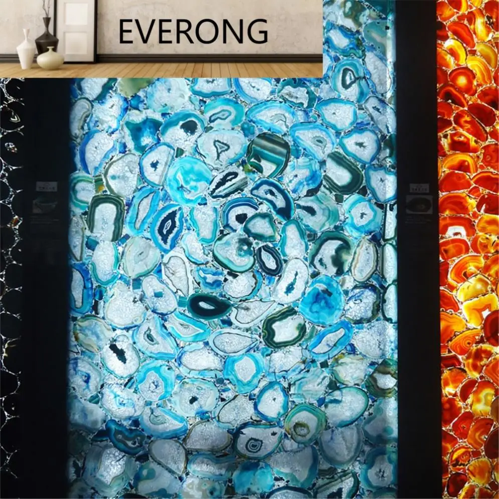 Translucent Stone Marble Factory Wholesale 5mm Natural Jade Blue Agate Slab Panels Polished Interior Design Gemstone Slab