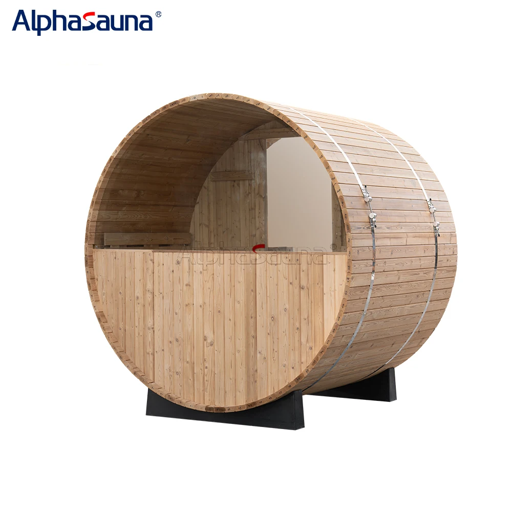 Alpha Sauna Outdoor 2 Person Wet Steam Barrel Sauna Round Wooden Sauna Barrel