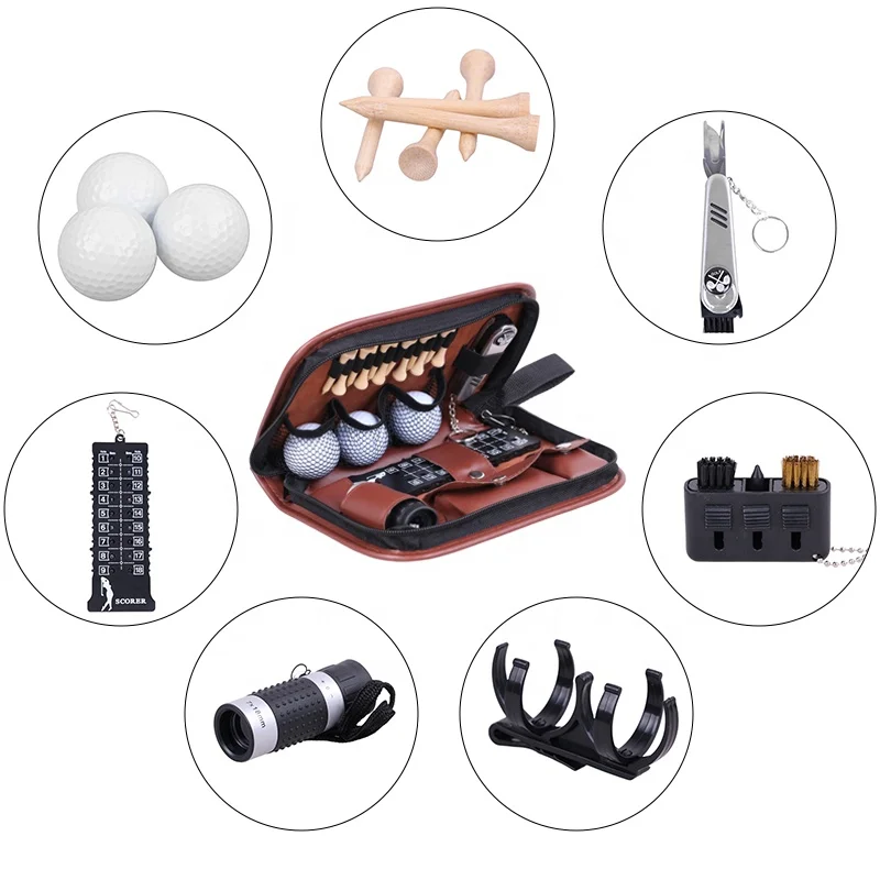 Wholesale Multifunctional Golf Accessories Tool Kit Portable Mini PU Leather Golf Accessory Bag Golf Gift Set For Men And Women