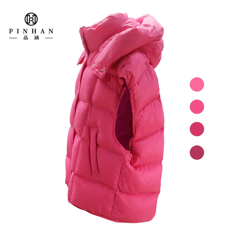 Ultra-Thin Down Vest Plaid Line XL Size Waterproof Cotton Fabric With Fur Embroidery Buttons for Autumn Season