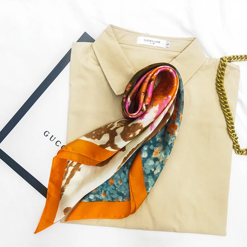 Scarves Mens and Womens Fashion Foulard Custom Printed Square Satin Headscarf