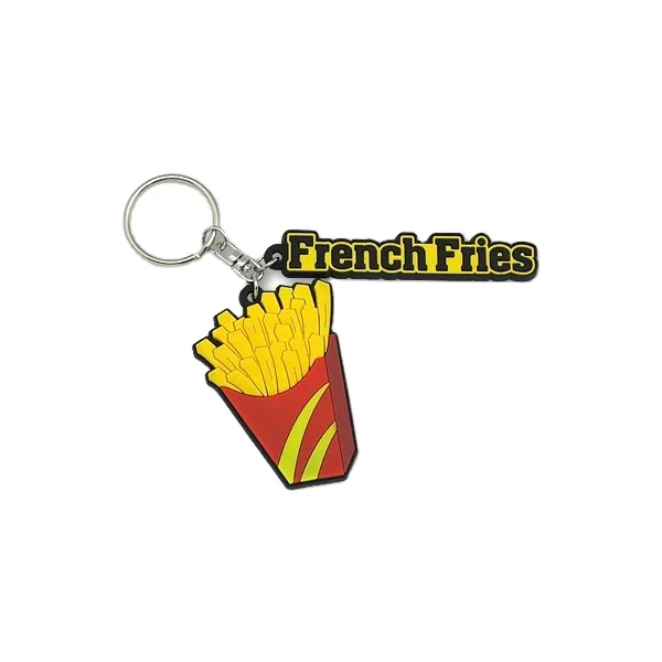 new arrival wholesale 15+ years factory cute custom design French fries keychain for kids school keytags
