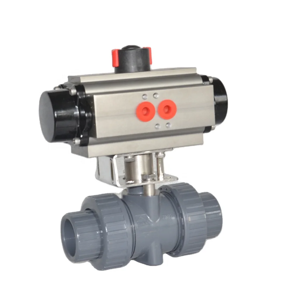 plastic 2 way PVC UPVC double union pneumatic actuated ball valve