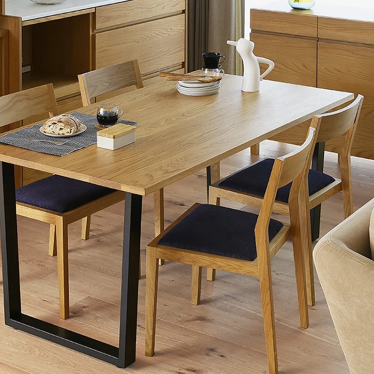 Modern design minimalist cheap large rectangular kitchen room furniture metal leg wood dining table