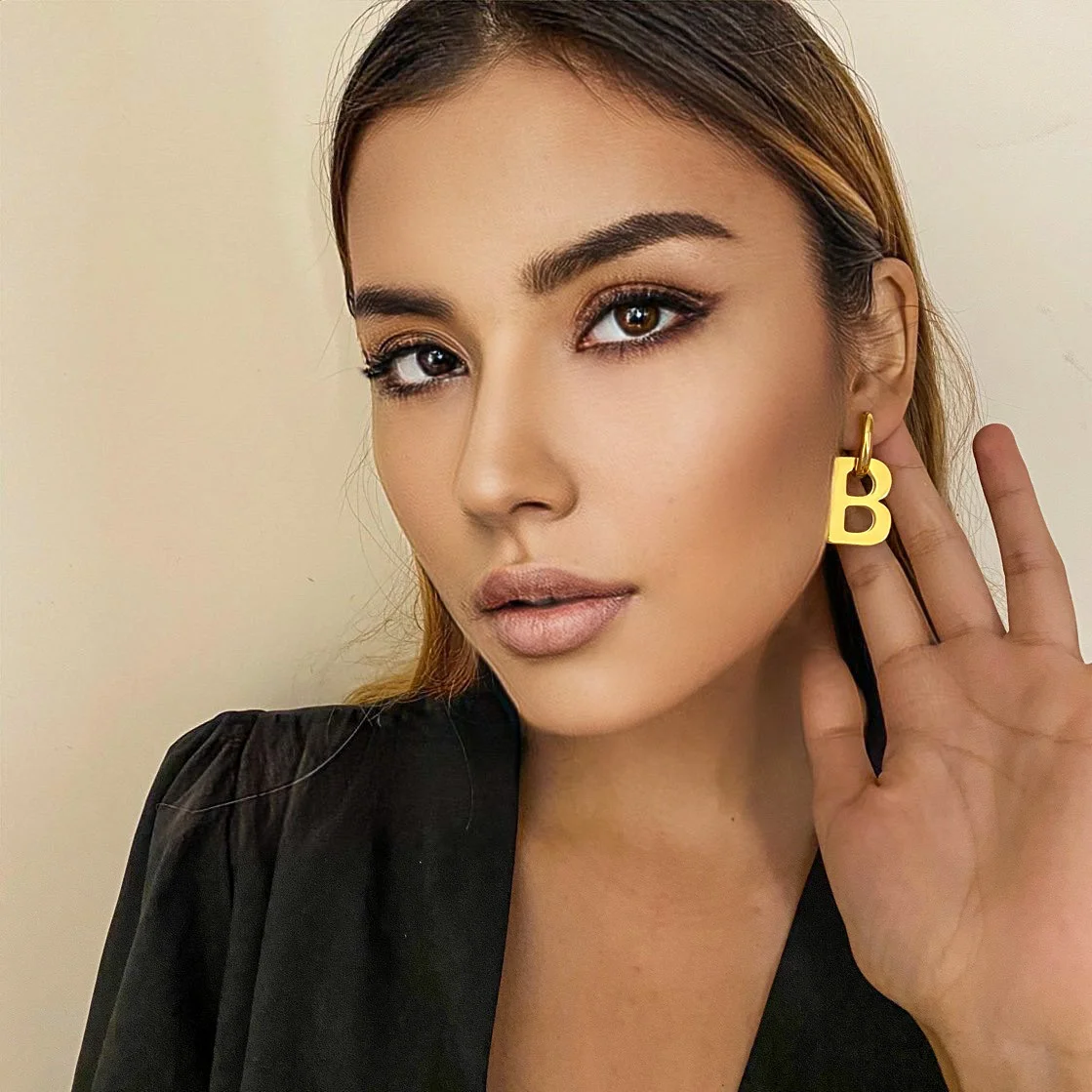 Non Tarnish Initial Letter B Exaggerated 14K Gold Plated Silver Creative Fancy Women Party Letter Stainless Steel Earring
