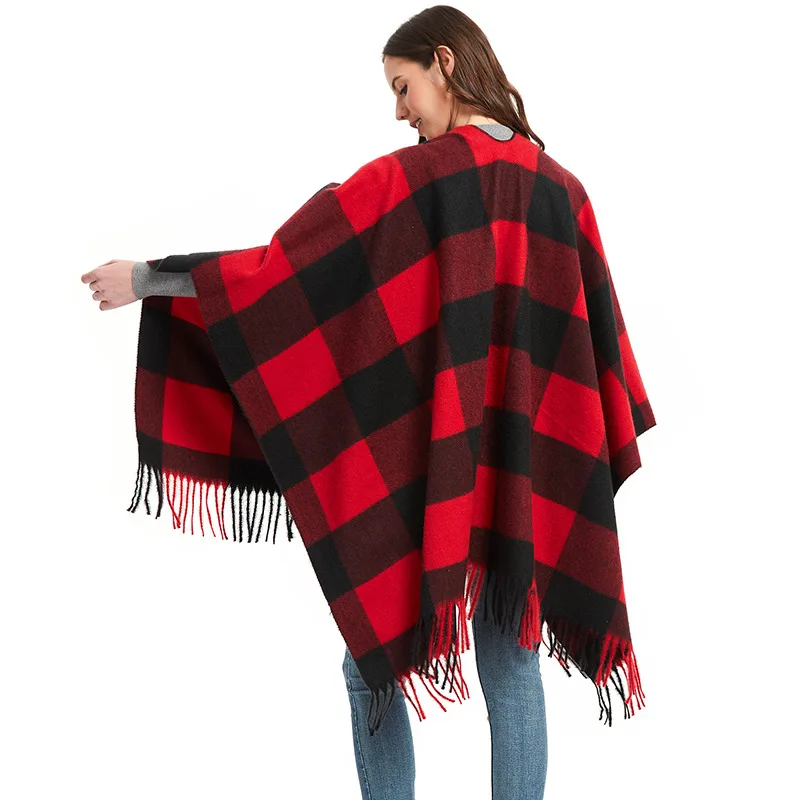 New Designer Winter Warm Plaid Pashmina Scarf Shawl Blanket Ladies Blossom Tassel Cashmere Jacquard Scarf for Women Wholesales