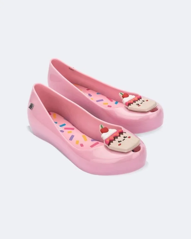 New Fall 2023 Melissa Large Child Fish Mouth Sandals Girls Cartoon Cake Cookie Flat Non-slip Jelly Casual beach shoes