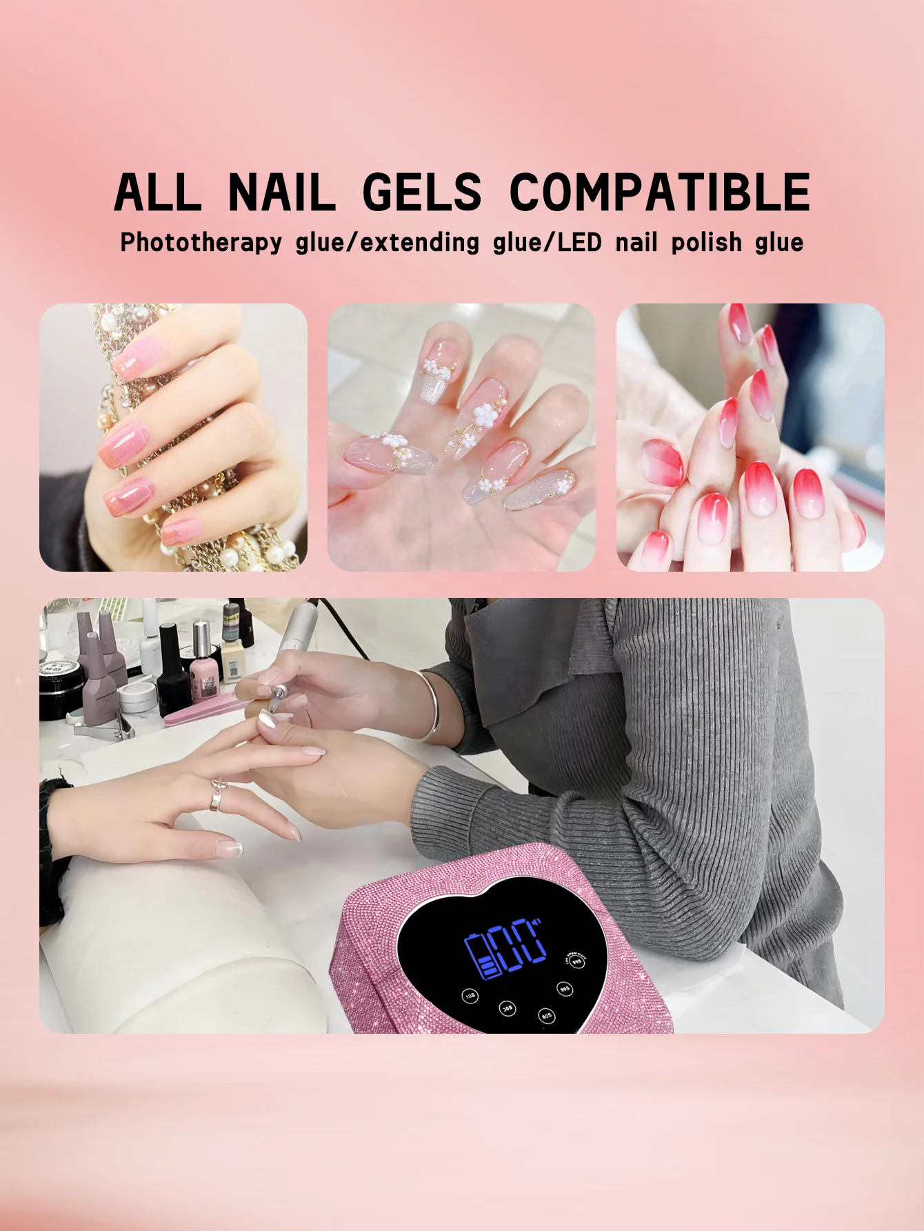 Customized high quality 72W diamond nail lamp Professional nail gel UV lamp Rechargeable cordless fast gel dry nail lamp