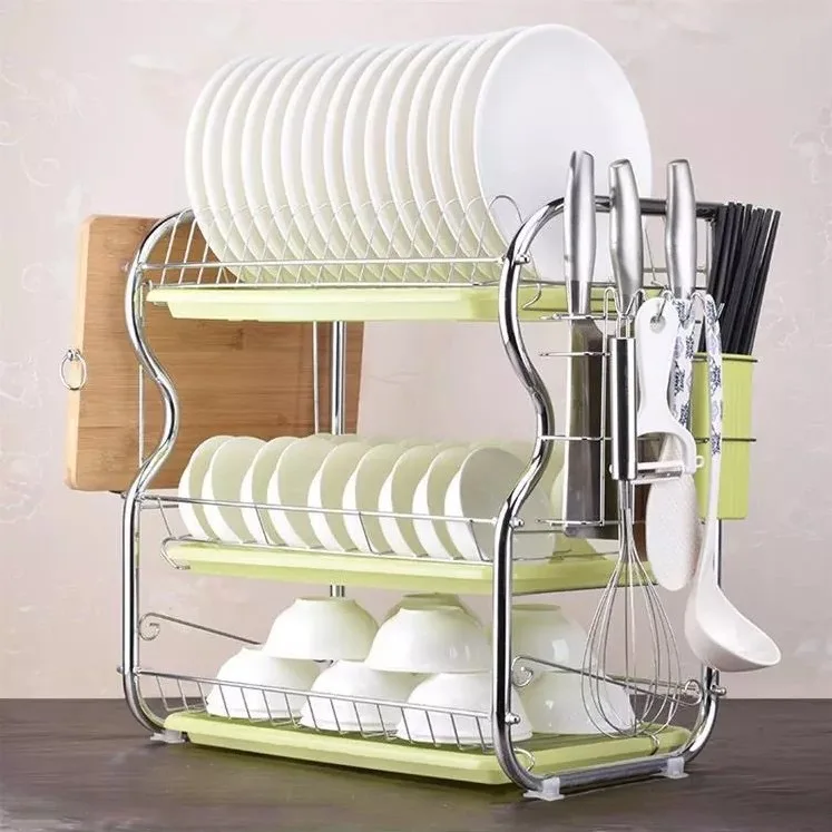 Household Space Saving Organization Storage Tools 3-layer Kitchen Dish Drain Rack Dishwashing Cup Drying Rack
