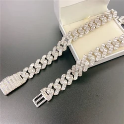 silver color mens necklace bling bling cz iced out baguette cuban link chain