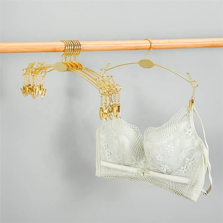 High Quality Wholesale Custom Logo Bra Underwear Bikini Rose Gold Hanger with Clips Display Clothes