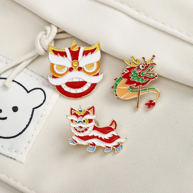New Wholesale Dragon Dance Brooch In Chinese Style Original Lion Dance Badge Holiday Gift Versatile Accessories