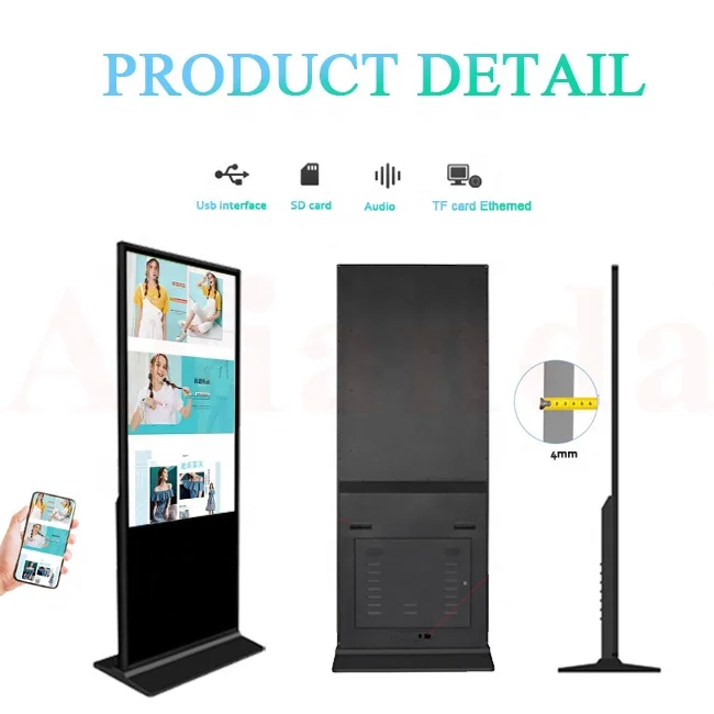 Hot 65 inch 4k Advertising TV Screen Media Player Display Screen Floor Standing Vertical LCD Digital Signage Indoor