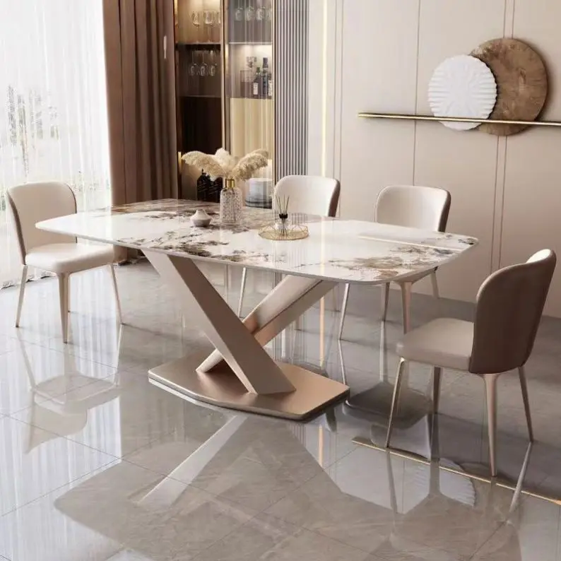 Italian Minimalist Modern Restaurant Nordic Marble Top 4-6 seater Dining Table Set dining table