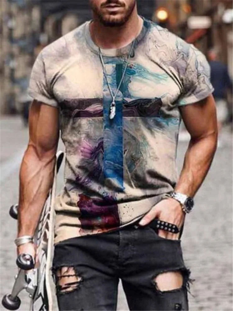 GZ-YCX005 2021 Summer Street wear Men Fashion Graphic Digital Printed O Neck Short Sleeve T shirts