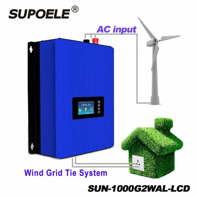 LCD display Wind Inverter Grid Tie 1000W With Dump Load Resistor With Limiter With Wifi For 24V AC Wind Turbines