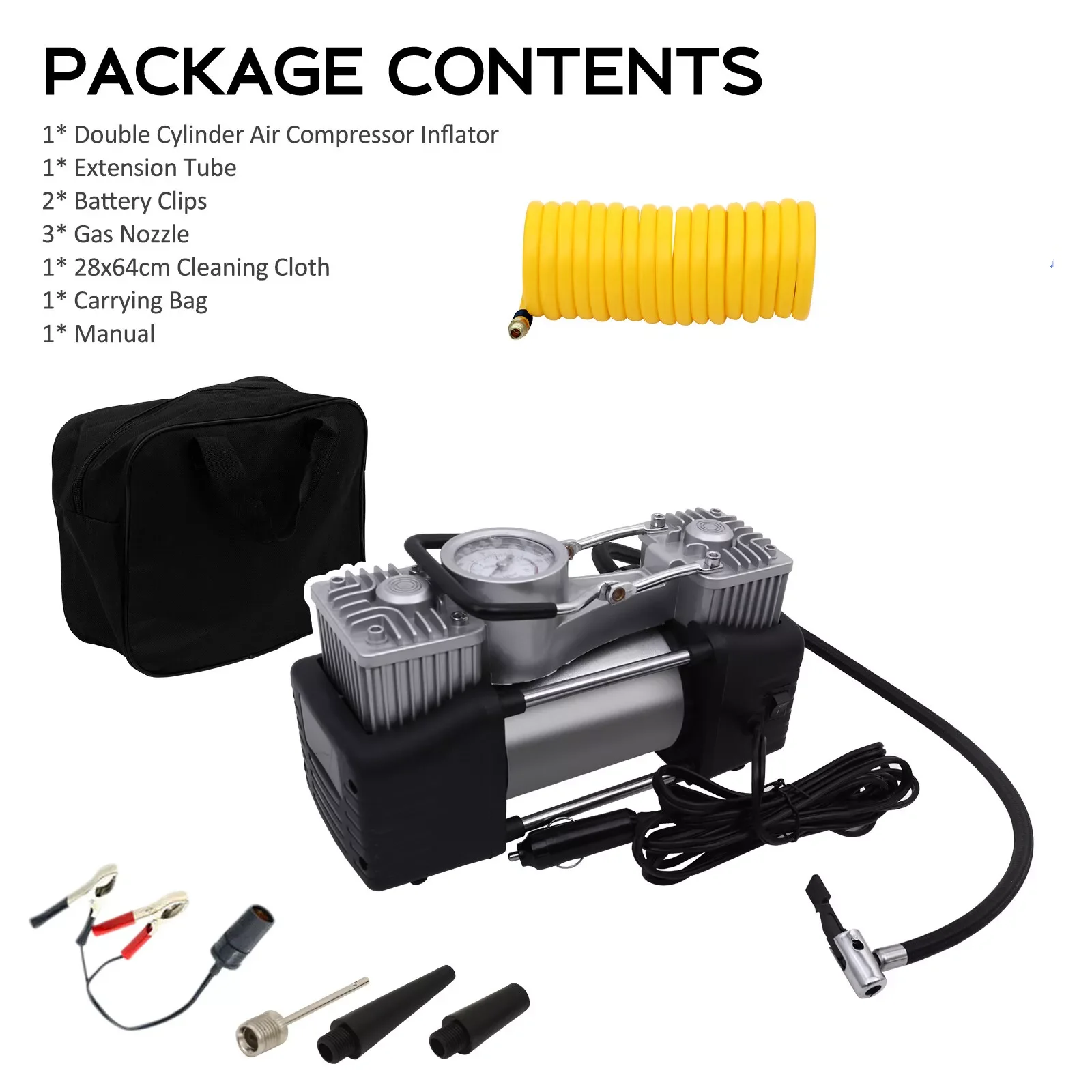 Double Cylinder New Style Double Cylinder Car Air Pump Portable Air Compressor Tire Inflator 12V 150 PSI Tire Inflator