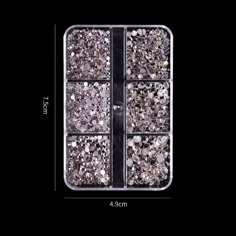 
6 Grid Shinning Glass Crystal Dimond Box Package nail rhinestone boxes Nail Art Rhinestones Supplies For Nail art 