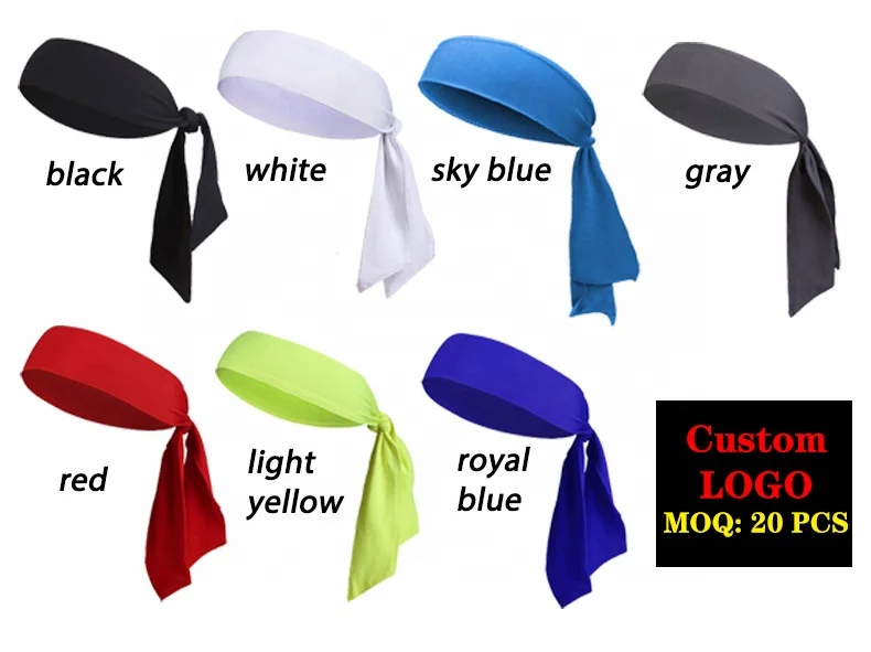wholesale long custom logo elastic high quality tie back tennis headband