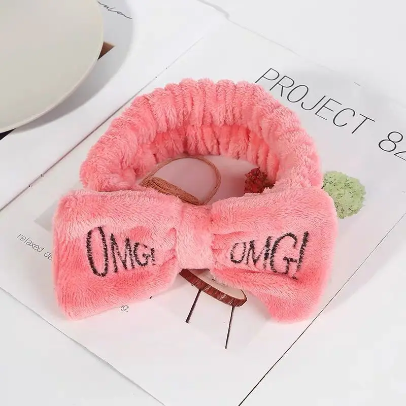 Winter Warm Coral Fleece Big Bow Head Band OMG Letters Designer Woman Face Wash Spa Makeup Headband