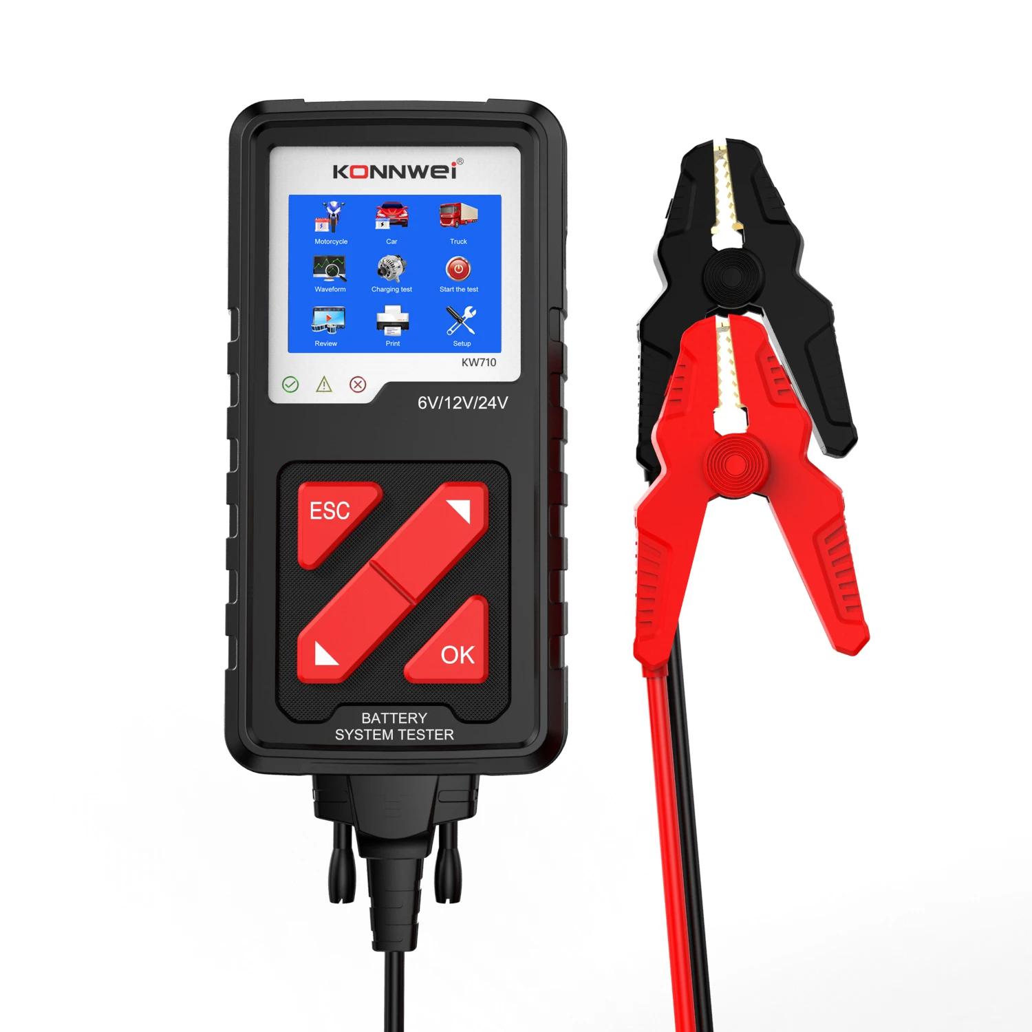 KONNWEI KW710 6V/12V/24V Motorcycle Car Truck Battery Tester Imported STM32103VCT6 Chip Perfect Lead-acid Battery Tool Scanner