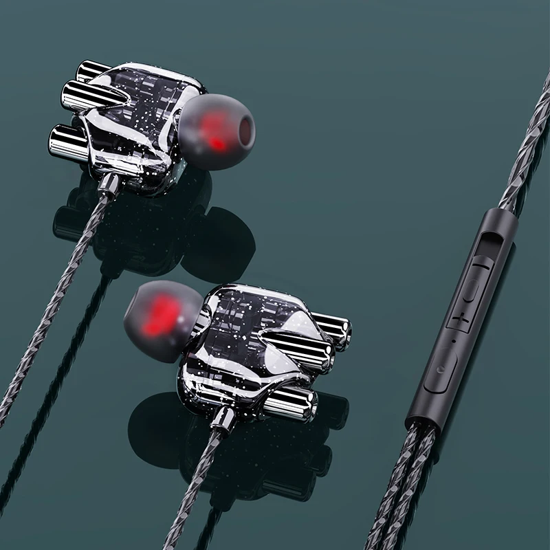 Quality Transparent 3.5mm Dual Speaker Wired Ear Phone Headphones Earphone