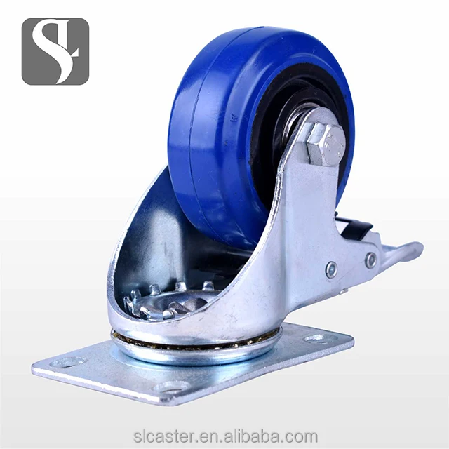 3 4 5 inch Blue Rubber Caster steering wheel with brake