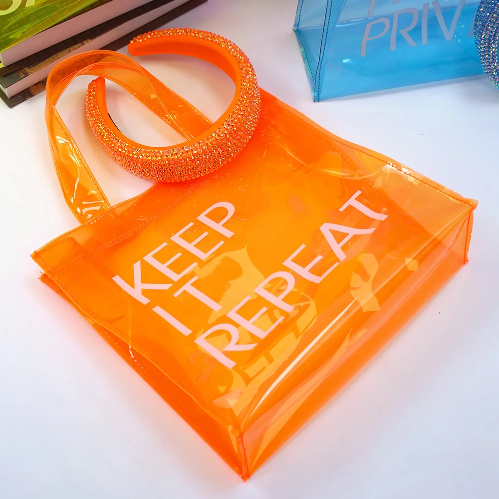  Ins Popular Women Hand Bags Crossbody Handbags For Luxury Transparent Pvc Tote And Hair Hoops Set