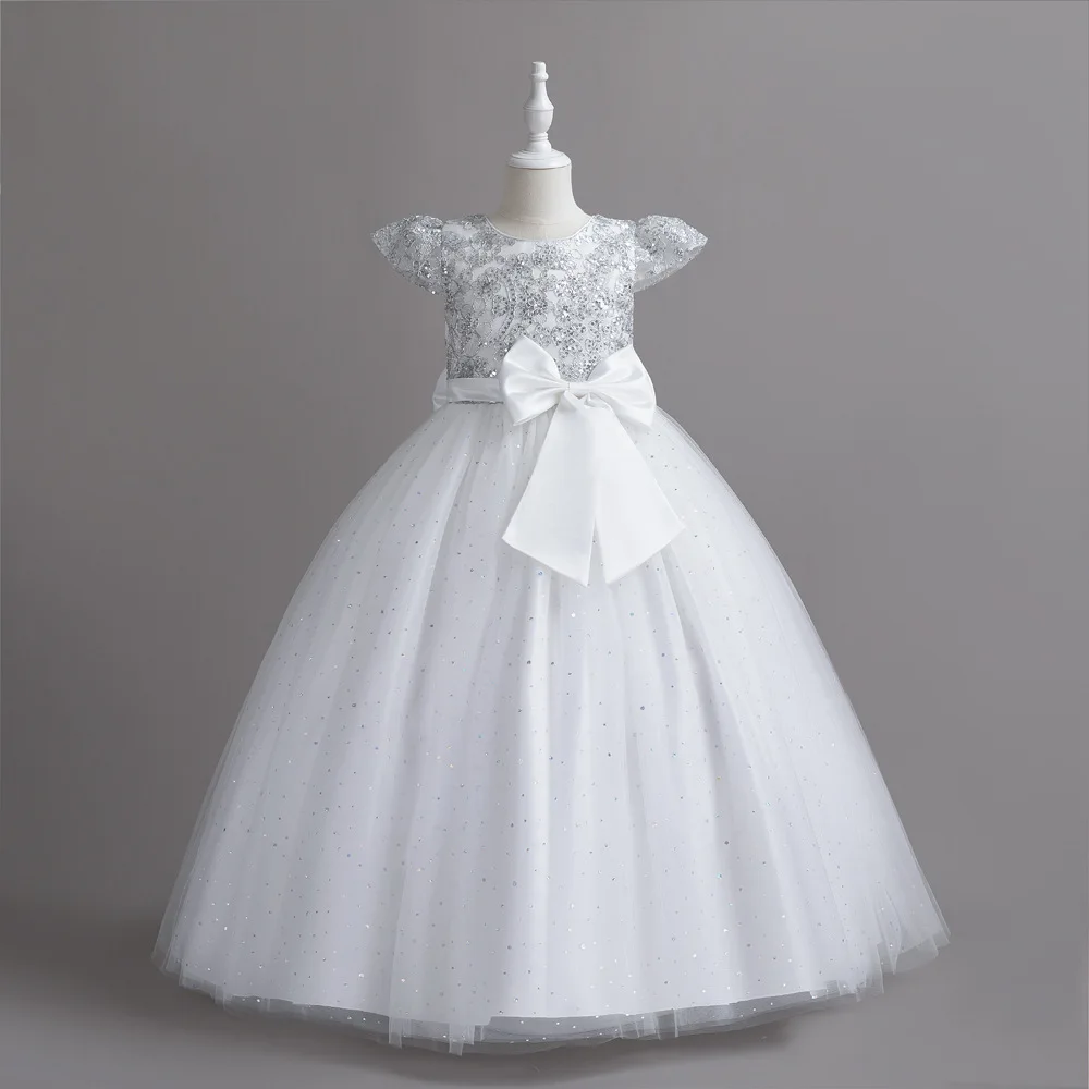 Luxury Flower Girls Kids White Long Ball Gown Dresses 10- 14 Yrs Fancy Children Party Frock White Red for 12 Year Old Girl