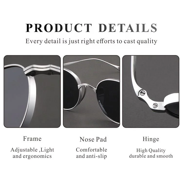 New Fashion Silver Adult Retro Vintage Round Sunglasses Men 100% Titanium Polarized Sunglasses Sun glasses Shades Oculos De Sol