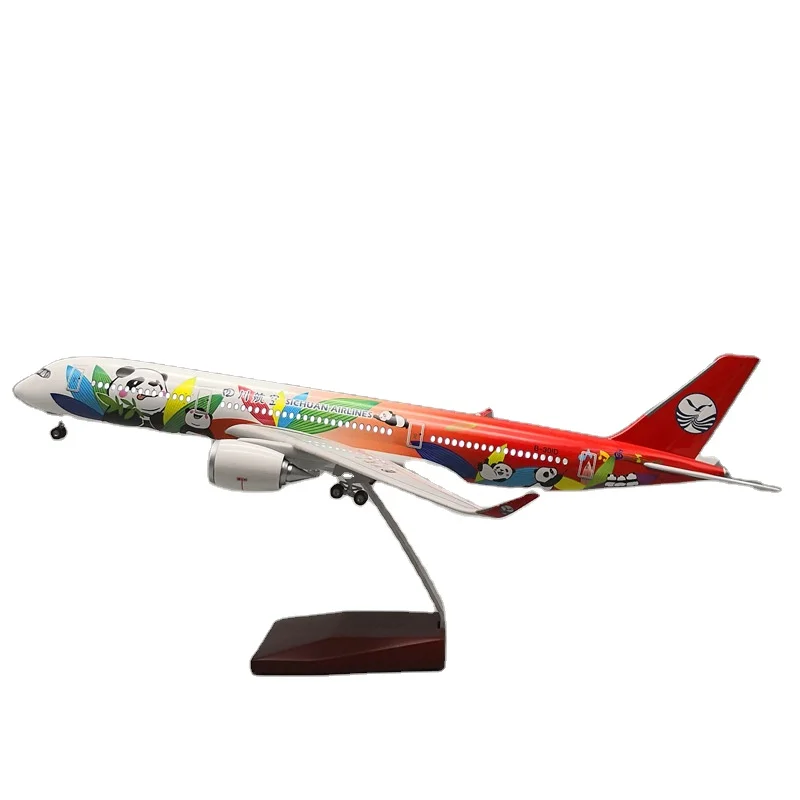 Airbus 350 Sichuan Panda voice controlled lights with landing gear wheels resin simulation aircraft model gift ornaments