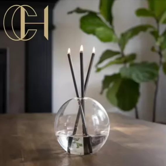 C&H Never Ending Candle Clear Globe Glass Jar with Gold Rods Set