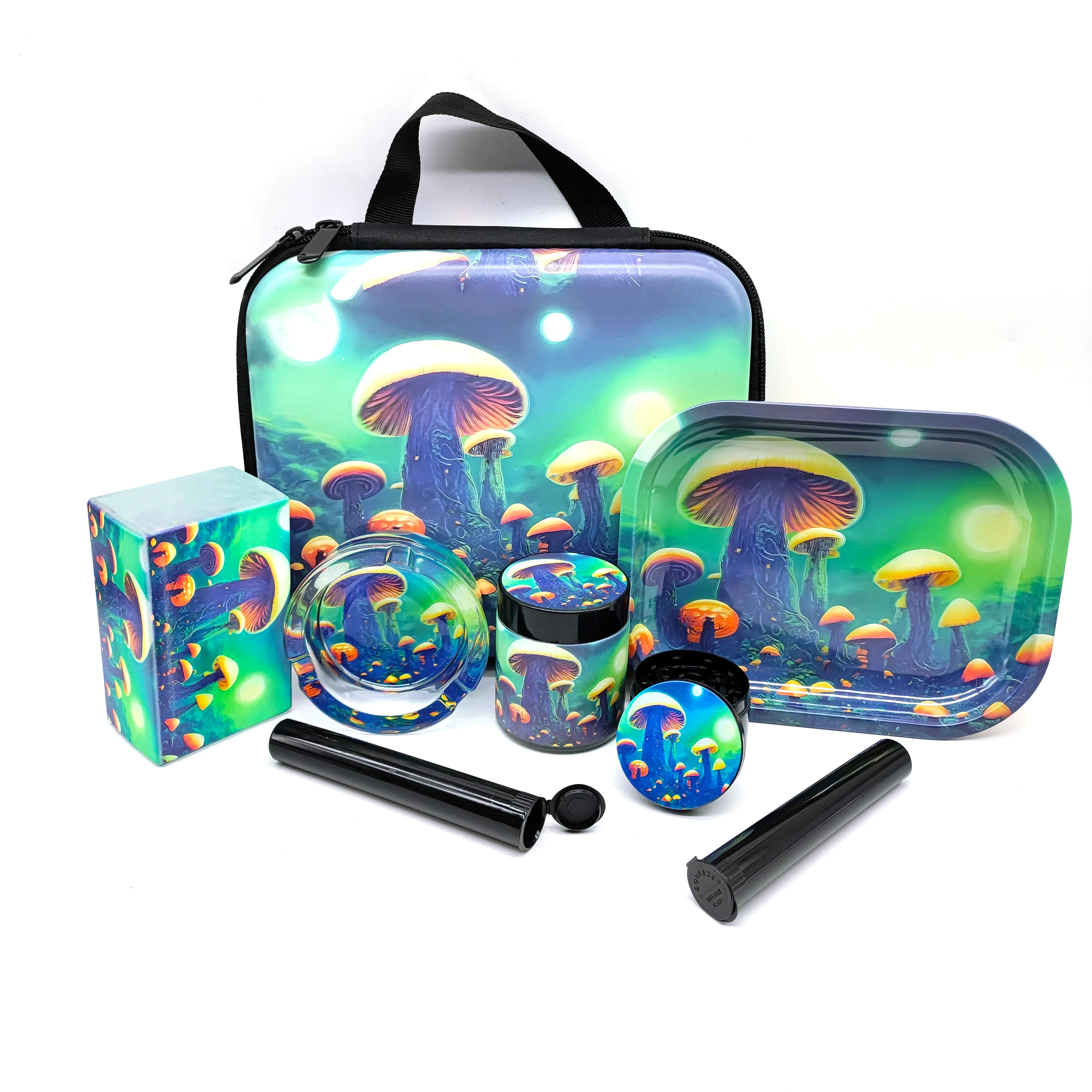 2024 Portable Smoking Set Cigarette Grinder Leather Cloth Full Colors Printing Tobacco Maker 11 Pieces Rolling Tray Smoking Kit