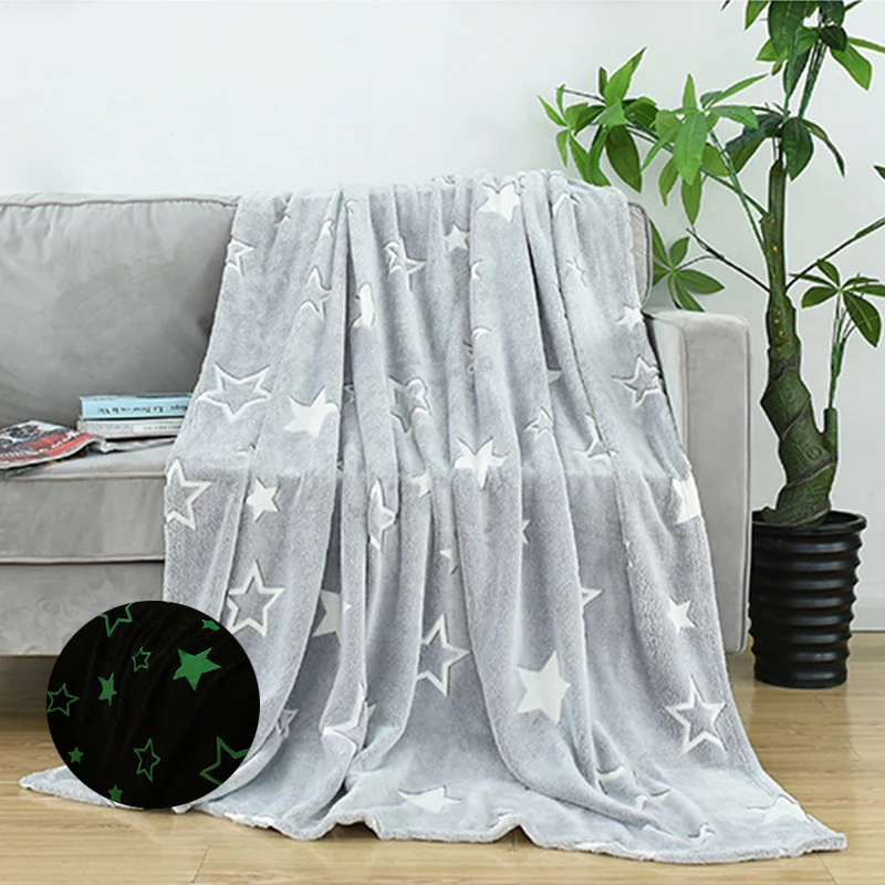 OEM/ODM 100% Polyester Shining Stars Fleece Flannel Blanket Glow In The Dark Throw Blanket