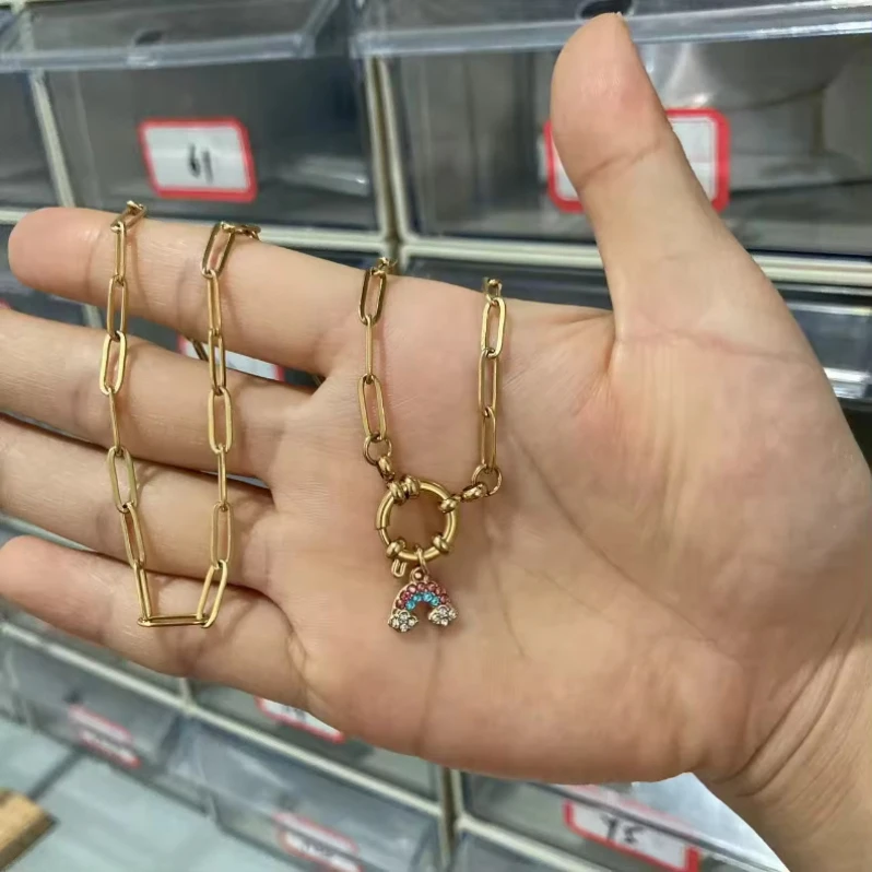 Wholesale New 18K Gold Plated Stainless Steel Spring NK Snake Link Chain DIY Zircon Charm Pendant Necklace for Women