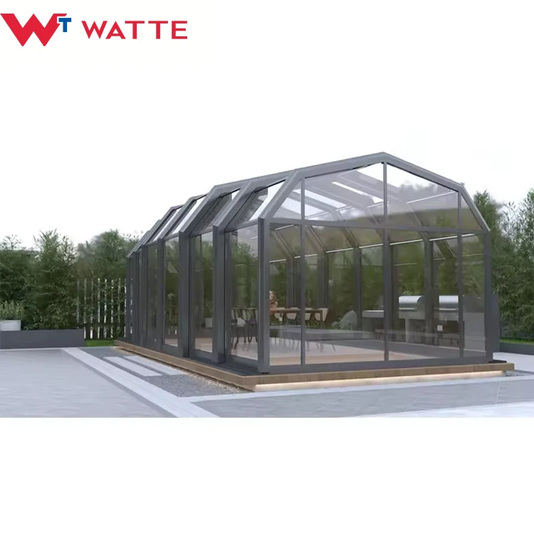 Modern Movable Sunroom Aluminium Alloy Structure Frame Glass House Outdoor All Season Motorized Retractable Enclosure Sun Room