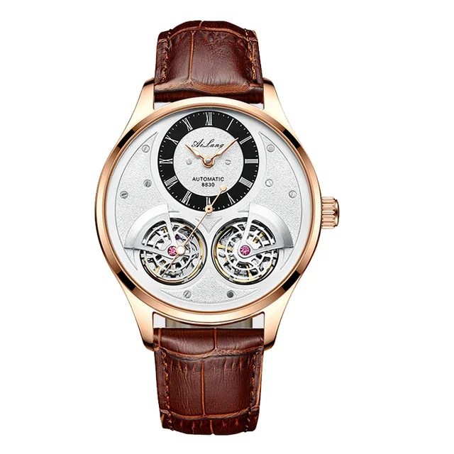 AILANG 8822C Best Automatic Mechanical Watches Makers Tourbillon Skeleton Leather Casual Business Retro Wristwatch Relojes Hombr