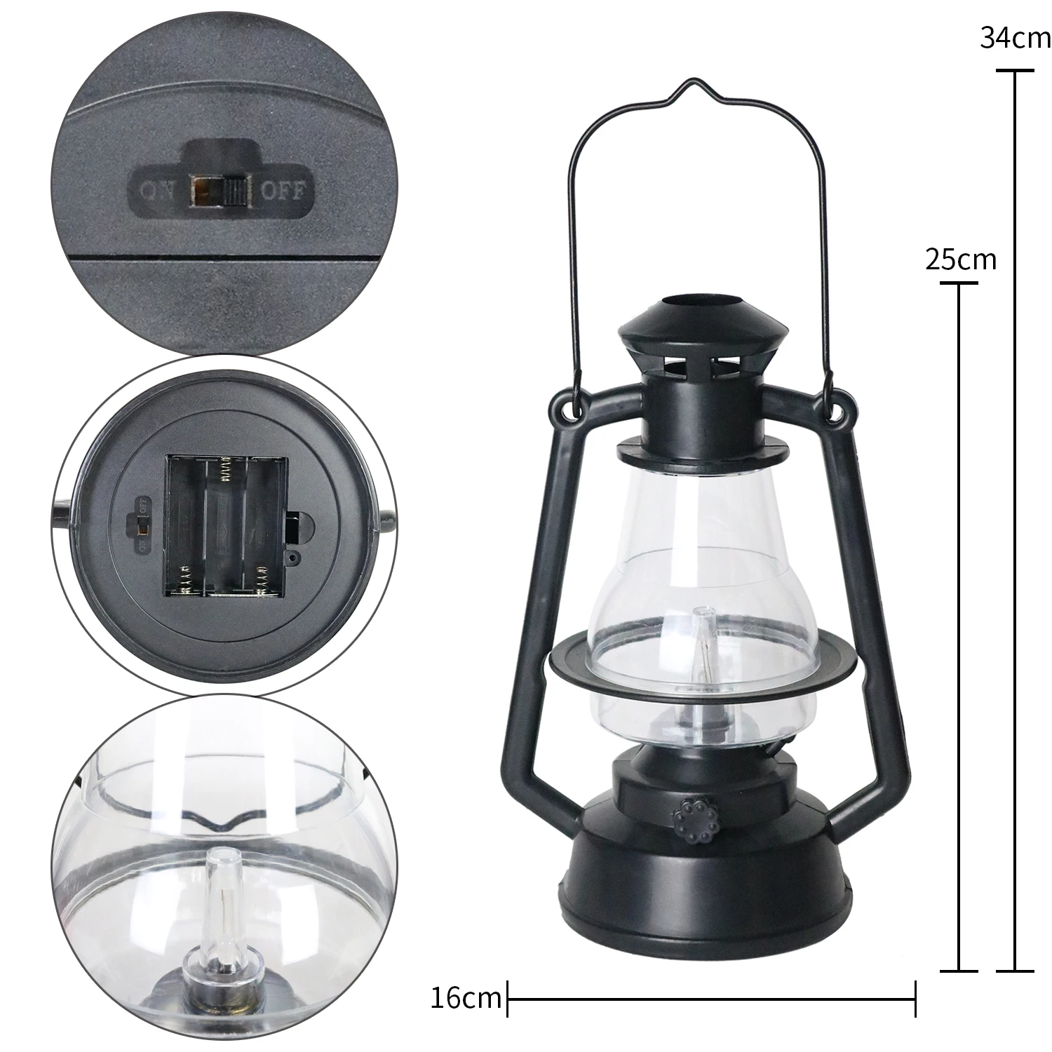 Pl3169F Retro Oil Lamp Black Simulation Flame Red Flashing Outdoor Camping Wholesale Vintage Kerosene Lights Lantern