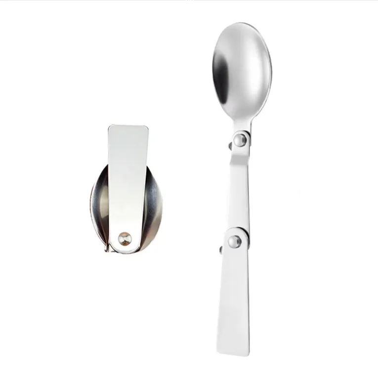 Wholesale custom small portable folding 304 stainless steel outdoor camping traveling flatware cutlery spoon salad spoons forks