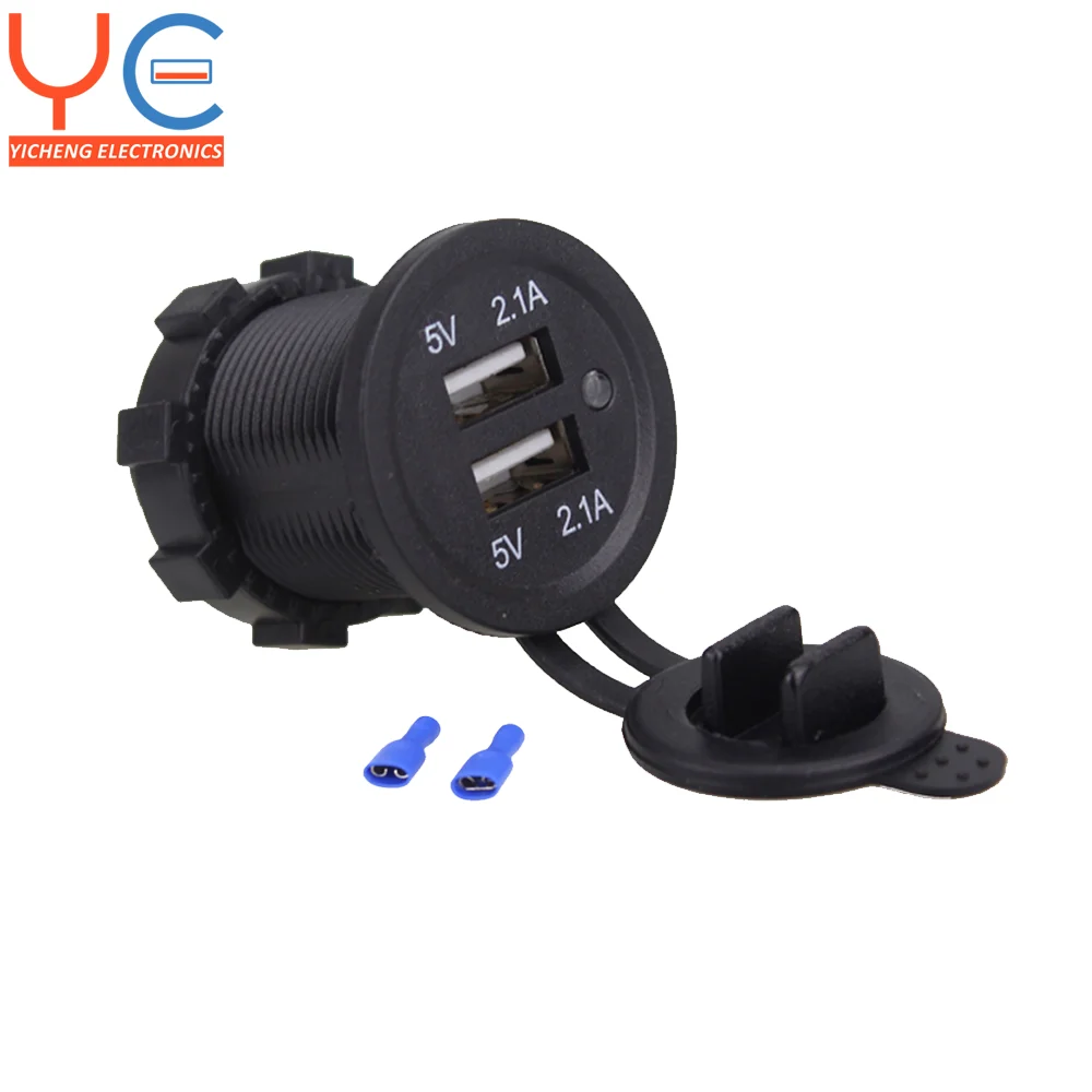 
12-24VDC 4.2A 2 Ports Fast Charging Socket Car USB Adapter with LED Indicator 