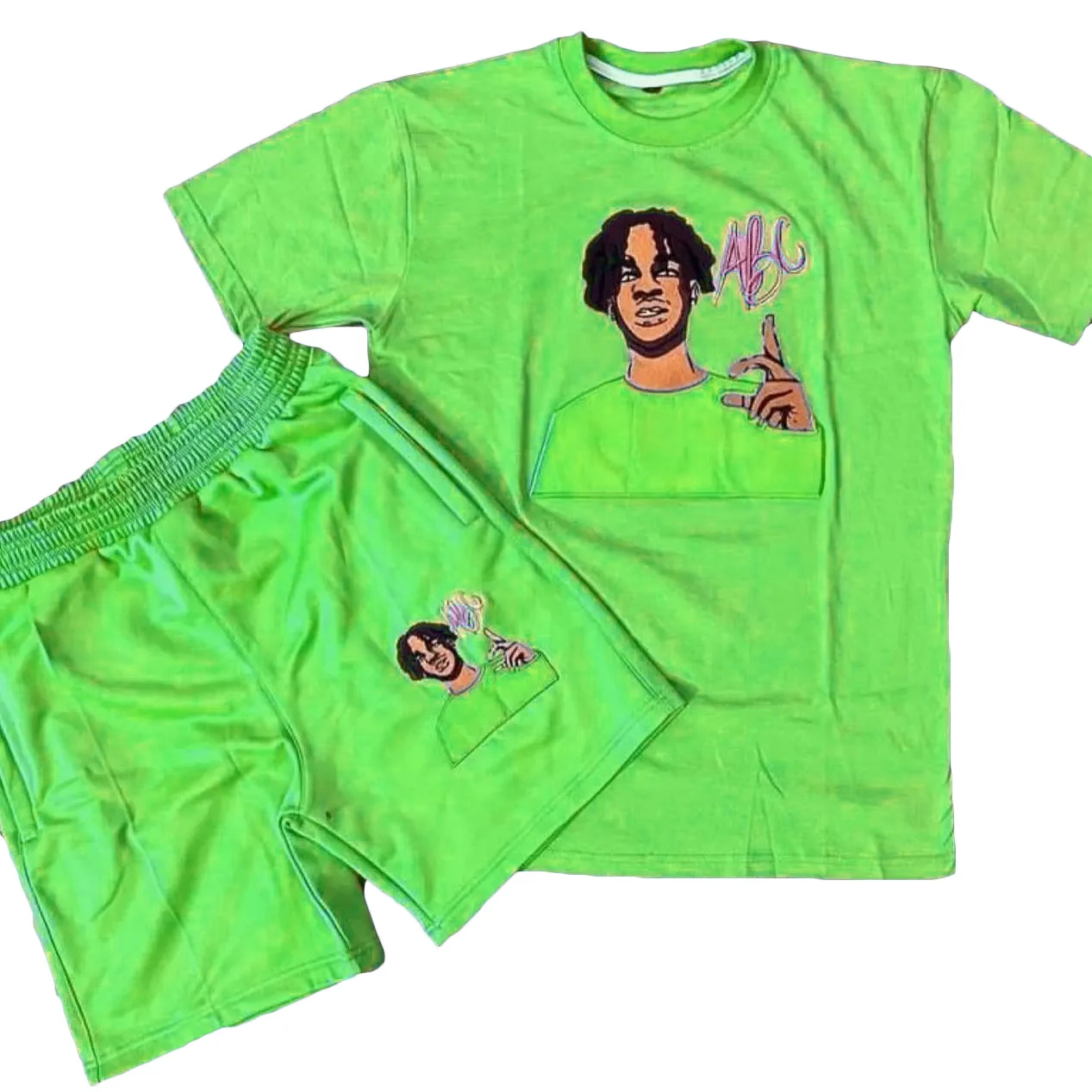 Sky Bule Summer Shorts Set Custom Logo Mens Shorts Set Summer 2 Piece Shorts Set Men Tracksuit