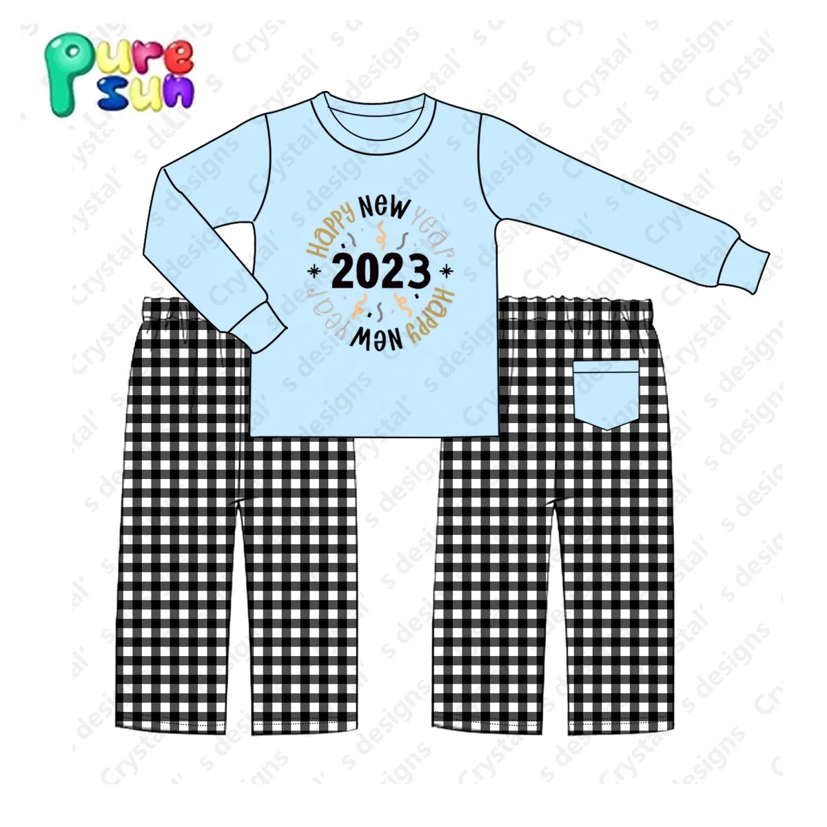 2023 Newest designs baby girl clothes happy new year applique toddler girl winter clothing for girl boutique clothes