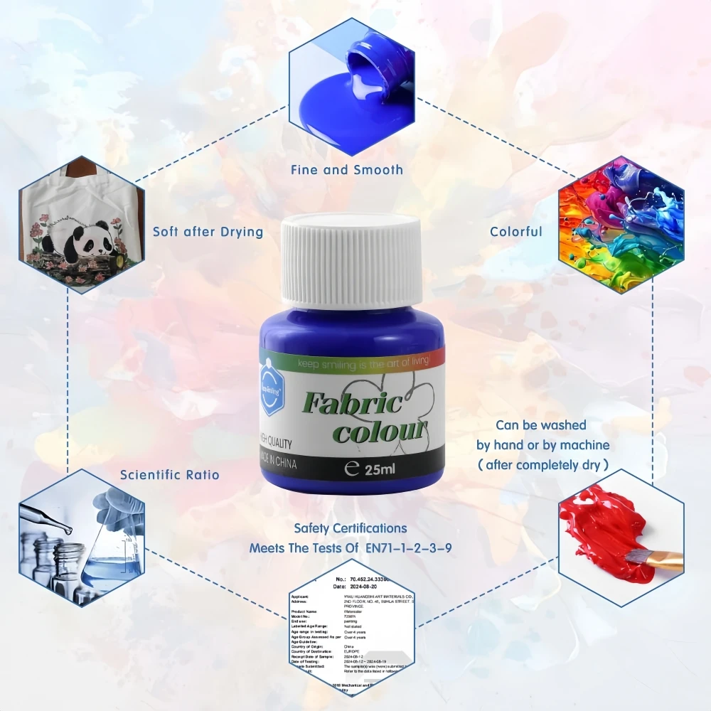 Keep Smiling 12 Color 25ml Non-Toxic Artist Painting Fabric Permanent Paint Set for Clothes Painting