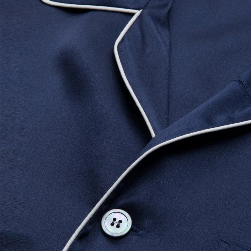 
MGOO OEM Plain Pattern Light Weight Silk Cotton Navy Men Pyjama Sleepwear Pajama with Pockets 
