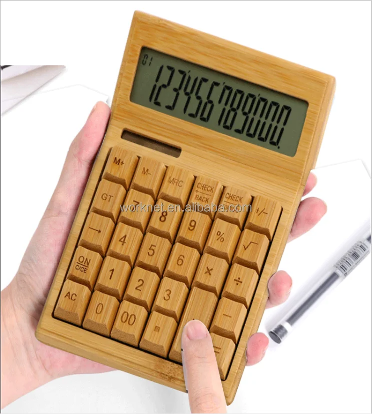 new hot bamboo wooden promotion gift items wholesale 30 keys big LCD display solar
