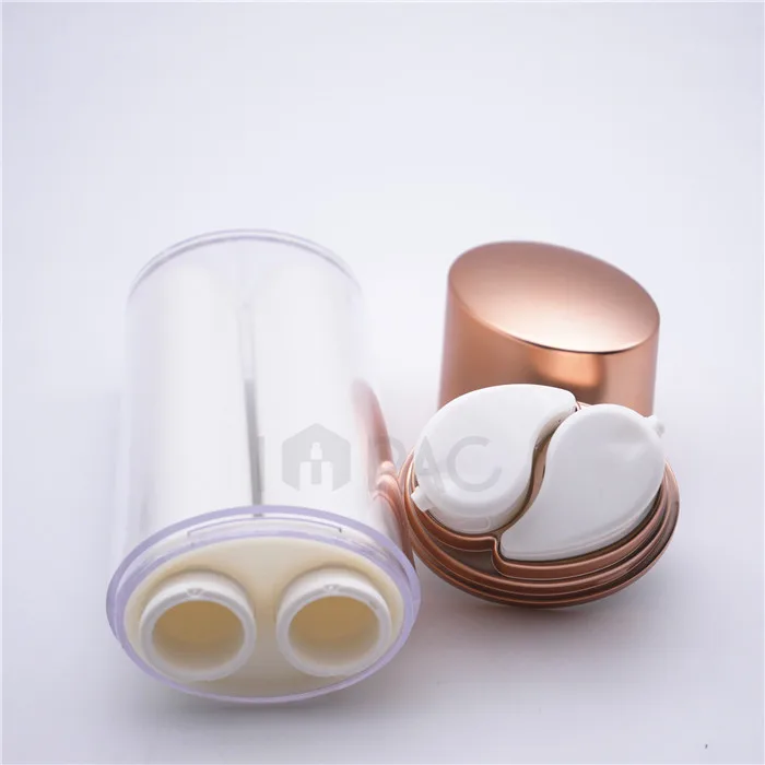 dual chamber dispenser airless pump bottle gold for luxury serum lotion 15ml*2