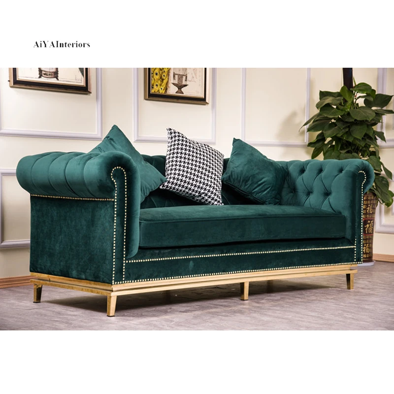 Classic American Style Button Tufted Arm Sofa Sets for Living Room Sectional Sofa 3+2+1 Sets