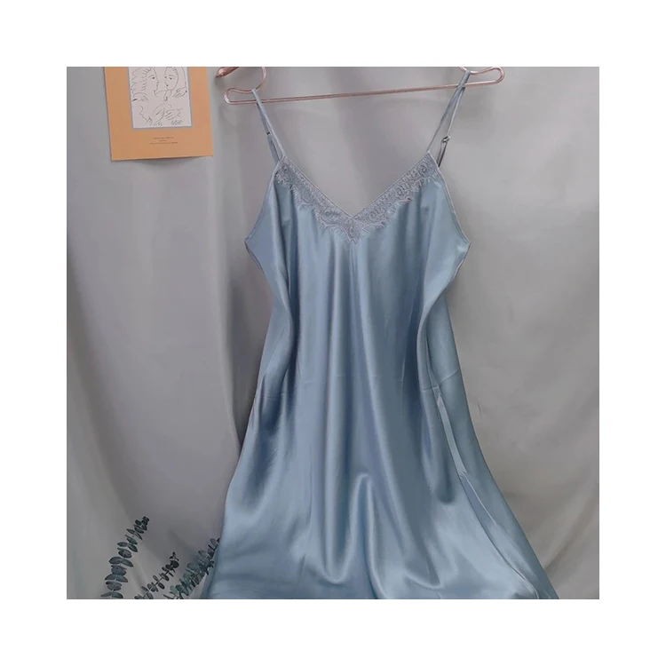Top Quality Three Colors Solid Color Sexy Silk Sling Tank Top With Blue