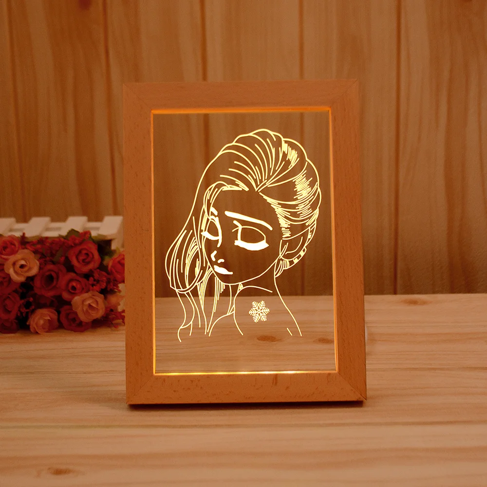 Hot Sale Eco friendly High Quality Customized 5V USB Powered Wooden LED Photo Frame 3D Night Light